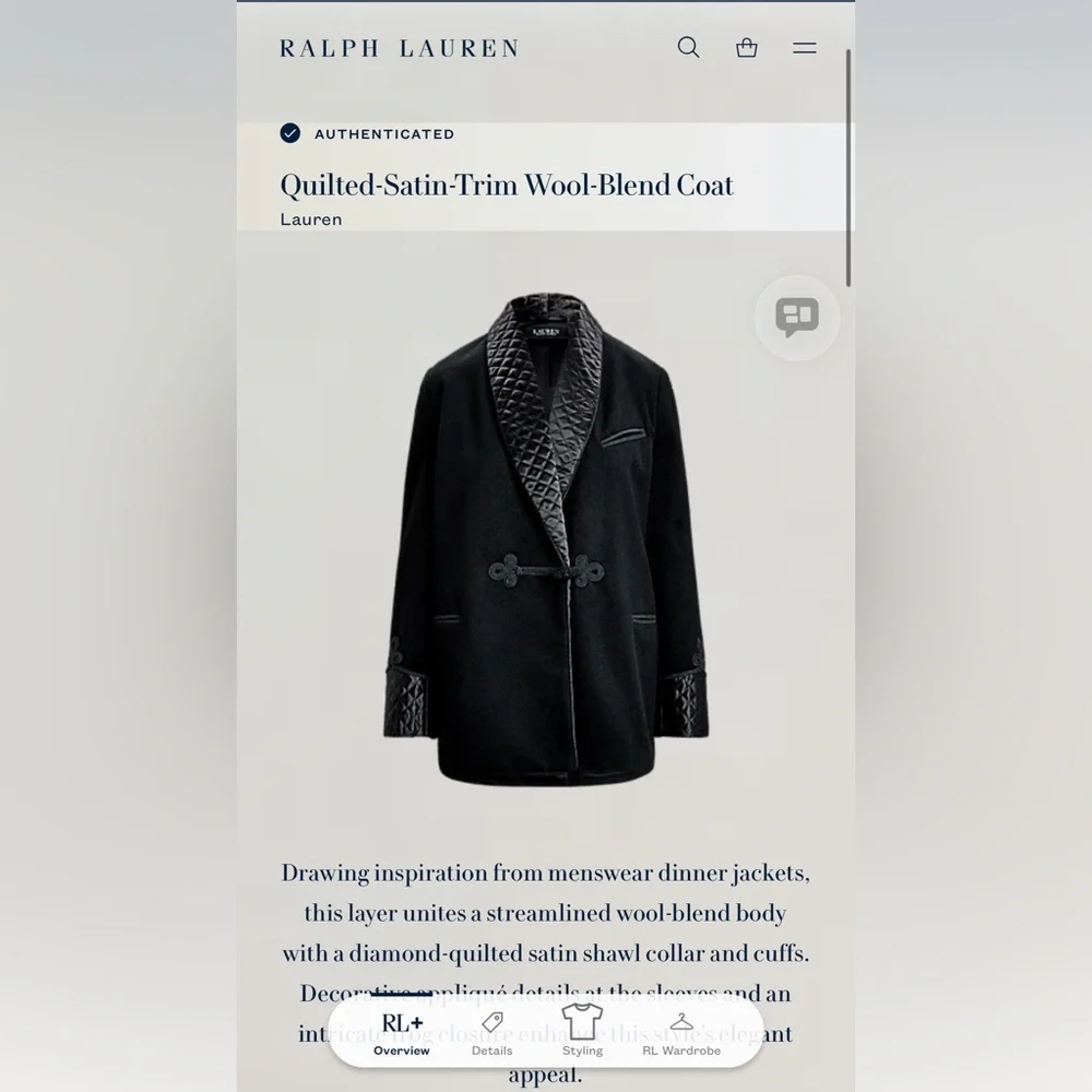 LAUREN Quilted-Satin-Trim Wool-Blend Coat - Picture 2 of 16